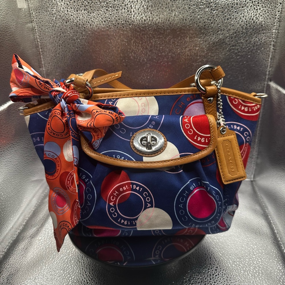 Beautiful and colorful vintage Coach with matching Coach twilly